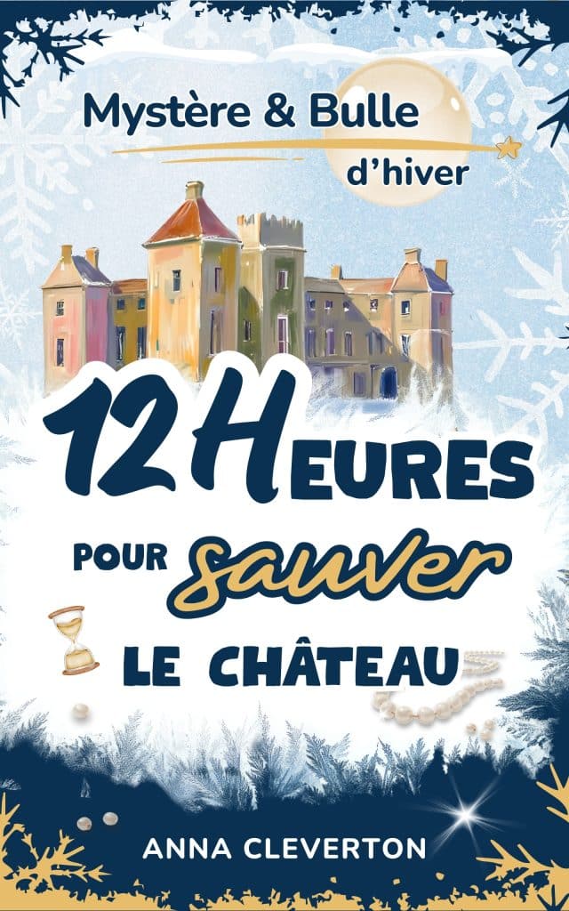 12 Heures pour sauver le château, couverture du livre d'Anna Cleverton, un cosy mystery français hivernal